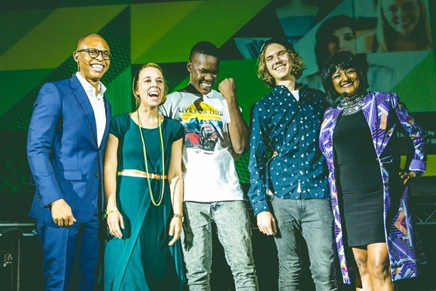 Thulani Sibeko, Nedbank group executive: Marketing, Communications and Corporate Affairs; Carien Momsen, first runner up; Titus Khoza, winner; Keya Murphy, second runner up; and Vanessa Singh, Nedbank executive head of Retail and Business Banking Marketing.