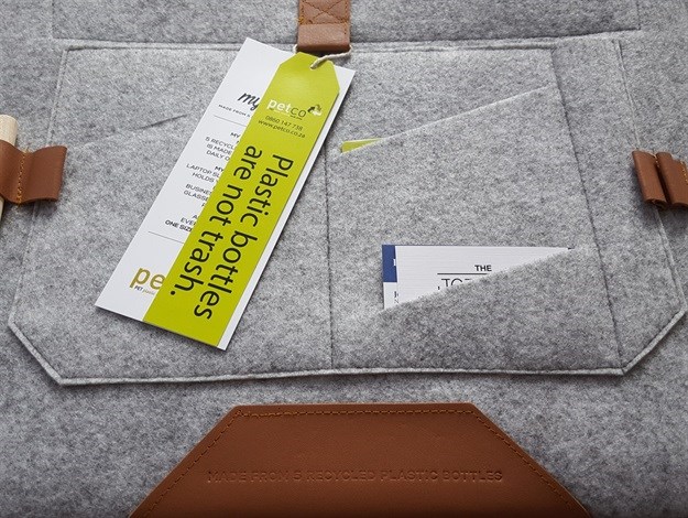 This fleece laptop sleeve was made from five recycled plastic bottles.