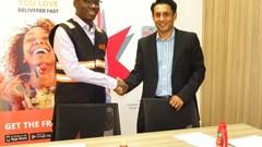 Jumia Food managing director, Duncan Muchangi, with Sodexo Kenya CEO Neil Ribiero, during the signing of the partnership.