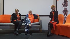 L-R: Mercia Mserumule, Edcon executive for CSI & Sustainability; Tina Thiart, director of the 1000 Women Trust; and Phindi Gule, marketing and communications director of Edcon.