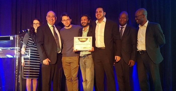 (left to right) Deputy Ambassador, Ayellet Black; Ambassador of Israel to South Africa, Arthur Lenk; co-founders of Multifractal Semiconductors, Nishant Singh, Piotr Osuch, and Ketan Bhana; CEO of the Innovation Hub, McClean Sibanda; and Ogone Ntwae, senior manager special projects at the Innovation Hub.