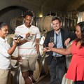 From left to right: Gynore Fredericks (first year protégé under mentorship of Miles Mossop at Tokara), Sydney Mello (second year protégé under mentorship of Johan Malan at Simonsig), Tobie Badenhorst (Head of Group Sponsorships and Cause Marketing at Nedbank Ltd), Becky Penumlungu (Sponsorship Manager of Lifestyle Properties at Nedbank Ltd)