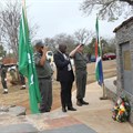 The Ranger Services staff perform the guard of honour for the KNP Rangers. Approaching the Ranger monument and laying the wreath at the ceremony are MEC: Community Safety, Security and Liaison, Mpumalanga Province, Mr Petrus Ngomane (middle), Chief Ranger, Nicholus Funda, and Head Ranger Ken Maggs from the KNP Ranger Services Department. Senior members of the South African Police Service, South African National Defence Force and South African National Parks Honorary Rangers formed part of the ceremonial wreath laying.