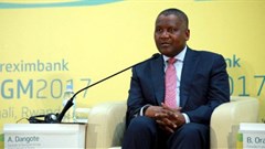 Aliko Dangote speaking during the Afreximbank annual general meeting in Kigali, Rwanda.