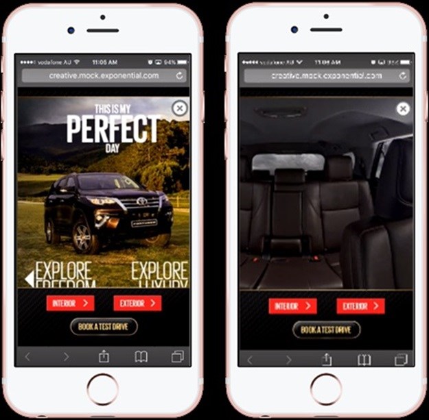 An example of Exponential rich-media mobile creative that incorporates 360-image interactivity.