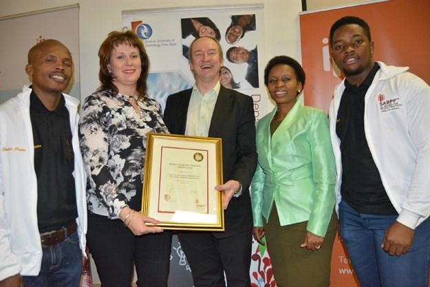L-R: Sekoele Ramajoe, Prof. Deseré Kokt, Associate Professor: HR Management, Mr Marius Mayer: CEO of SABPP, Ms Kgomotso Mopalami: Chairperson SABPP Free State and CUT Alumnus and Zuko Hlanjwa.