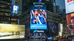 Alika Dangote featured on the Nasdaq billboard in New York.