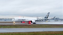 Airbus A350-1000 test aircraft taking off at Toulouse Blagnac airport, France