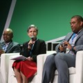 Mxolisa Mgojo, CEO: Exxaro Resources, Hilary Joffe, and Rudi Dicks, Department of Performance Monitoring and Evaluation in the Presidency.