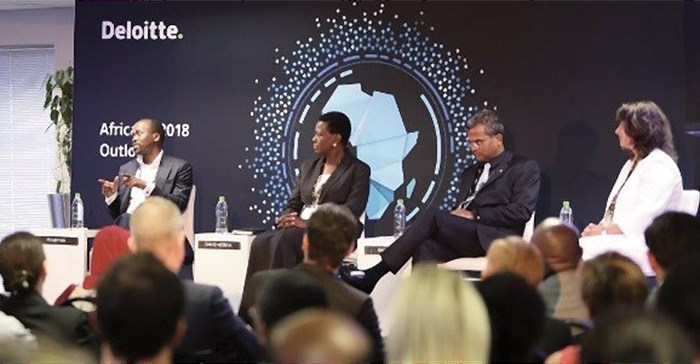 Deloitte panel at Africa Outlook 2018: (L-R) Hardy Pemhiwa, Sola David-Borha, MD Ramesh, and Sabine Dall’Omo.