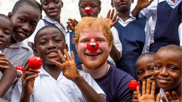 Ed Sheeran in the Liberian capital Monrovia for Red Nose day 2017. Comic Relief