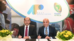 (L-R)- Nicolas Pompigne-Mognard, founder and CEO of APO Group and Abdelaziz Bougja, chairman of World Rugby’s African association.