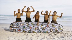 The Missibaba x Mami Wata surfboard bag is B-A-N-A-N-A-S