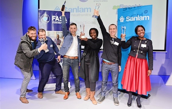 Fasa Awards winners, left to right: CW & Stiaan Pieterse of Body20, winners of Franchisee of the Year; Lawrence Lindeque of Kauai, Field Service Consultant of the Year; Neo Matjila of Kauai, for Brand Builder of the Year; Guy Le Ray-Cook of Kauai, for Franchisor of the Year; and Akhona Qengqe of KFC, for the Job Creator of the Year Award.