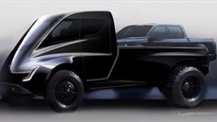 The Tesla Pickup Truck is pitched as a smaller version of the Semi, but still large enough to haul a standard pickup in its bed (Credit: Tesla)