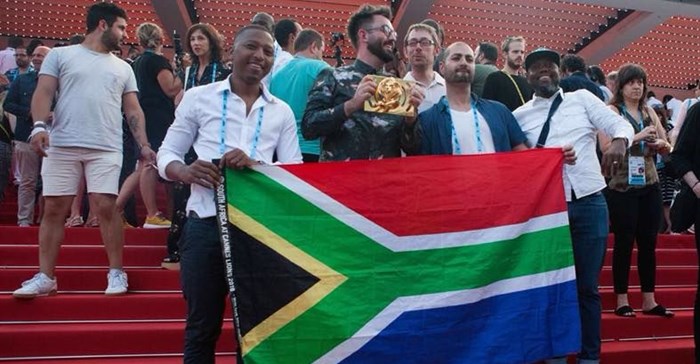 Team TBWA\Hunt\Lascaris with their Gold Lion at Cannes Lions 2018.