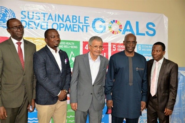 R-L: Lead speaker and senior research fellow at the Centre for Environmental Studies and Sustainable Development, Lagos State University, Dr Ahove Michael; director, UN Information Centre (UNIC) Lagos, Ronald Kayanja; environmentalist and chairman of LUFASI Park, Lekki, Desmond Majekodunmi; and representative of the Private Sector Advisory Group (PSAG) on SDGs, Adekunle Dosunmu, of Siemens Limited. Image source: United Nations Information Centre (UNIC) in Lagos