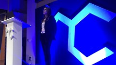 Heidi Patmore, a tech marketing consultant up on the Heavy Chef stage. Image supplied by Heavy Chef.