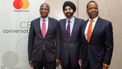 [Left to Right] Professor Mthuli Ncube, Zimbabwe’s Minister of Finance and Economic Development; Ajay Banga, President and CEO, Mastercard and Dr John Mangudya, Governor of the Reserve Bank of Zimbabwe.