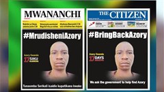 A screen shot from December 2017 displaying the front pages of Tanzanian newspapers Mwananchi and The Citizen, calling on the Tanzanian government to help find missing journalist Azory Gwanda.