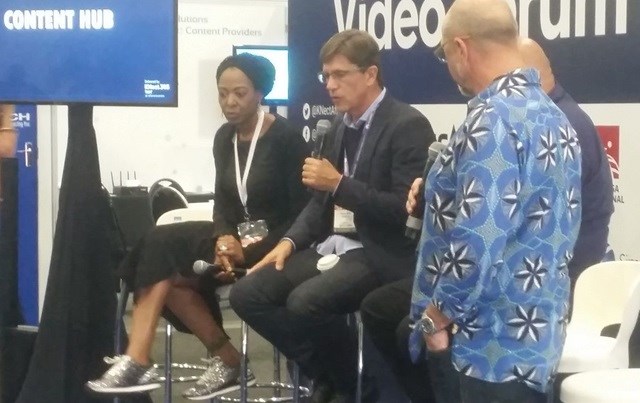 #AfricaCom 2018 (L-R): Biola Alabi, CEO BiolaAlabi Media and Duncan Irvine, founder & CEO of Rapid Blue.