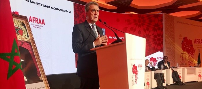 Alexandre de Juniac addressing the 50th Annual General Assembly (AGA) meeting of the African Airline Association (AFRAA) in Morocco.