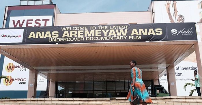 The Accra International Conference Centre screened a documentary by undercover journalist Anas Aremeyaw Anas in Accra, Ghana, on June 7, 2018. Ahmed Hussein Suale Divela, who was involved in the film, was murdered on January 16. Credit: CPJ - Francis Kokoroko/Reuters.