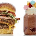 Gibson's fat-free apple, lime and mixed berries shake; Rolls Royce 'the ultimate' burger; and Red Velvet Neopolitan Freek shake.