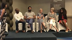 From l-r: Michelle Beh, MD The Jupiter Drawing Room Cape Town, Basil Fortuin, digital publisher for 24.com, Media 24, Adhil Patel, global director at Kantar TNS, Kelly Driscoll, Sanlam Digital Group digital marketing and social media manager, Karin du Chenne, CEO South Africa, Insights Kantar TNS and Lotang Mokoena, a strategist from VML. © .