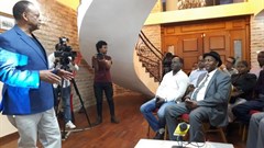 Ethiopian Negash Abdourahman, presents 'Cuba in Africa' at the Embassy of Cuba in Addis Ababa, Ethiopia.