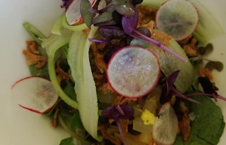 Baby greens and curried cauliflower