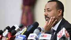 Prime Minister Abiy Ahmed speaks during a press conference in Addis Ababa, in August 2018. Since Abiy's election, conditions for Ethiopia's journalists have improved, but some challenges remain. Credit: CPJ/AFP/Michael Tewelde.