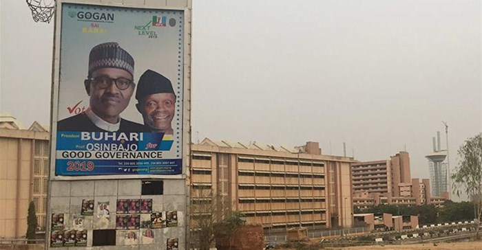 A billboard for Nigeria's incumbent president Muhammadu Buhari and his deputy, who won re-election in February. Credit: CPJ/Jonathan Rozen.