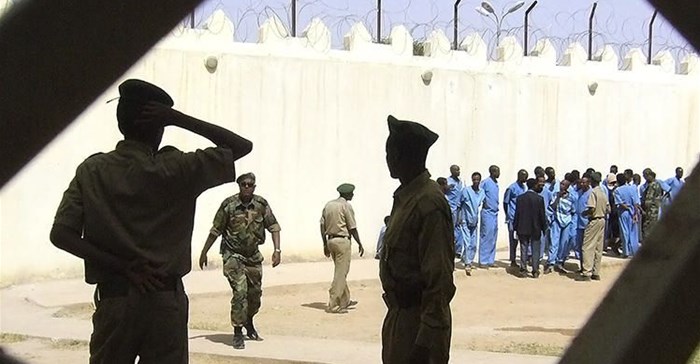 Prison guards are seen at Somaliland's Hargeisa prison on March 29, 2011. Television reporter Abdirahman Keyse Mohamed was recently arrested by police in Somaliland and is being held without charge in a prison in Las Anod. Credit: CPJ/AP/Katharine Houreld)