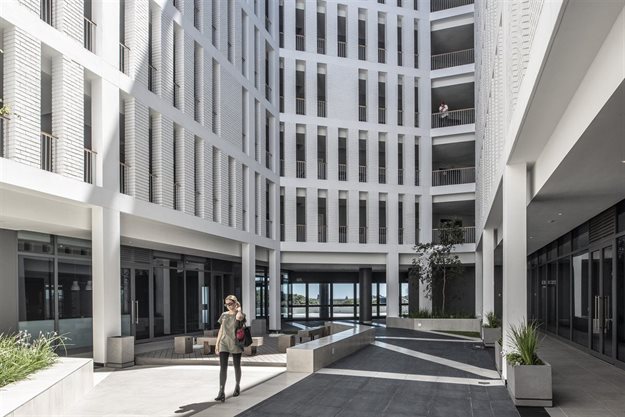 dhk completes sculpted monolithic apartment block in Century City