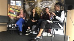 (L-R) Marit Van Den Elshout (IFFR), Anne Lai (Sundance Institute), Elias Ribeiro (Realness), Bongiwe Selane (Realness), announce Realness participants at Cannes this week.