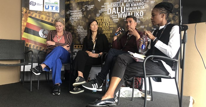 (L-R) Marit Van Den Elshout (IFFR), Anne Lai (Sundance Institute), Elias Ribeiro (Realness), Bongiwe Selane (Realness), announce Realness participants at Cannes this week.