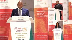 Afreximbank President Prof. Benedict Oramah, AU Trade Commissioner Amb. Albert Muchanga, and Rwanda Trade Minister Soraya Hakuziyaremye addressing guests at the launch of IATF2020 in Niamey.