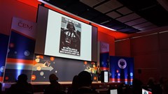 Daniel Thebe presenting at #CEM19. Yes, Darth Vader music played as he walked on stage