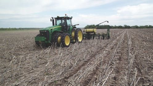 No-till farming conserves soil by greatly reducing erosion. ,