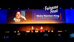 Outgoing JSE CEO Nicky Newton-King in conversation with Tom Scholtz, Gartner VP analyst in a special guest keynote session at Garner Symposium 2019.