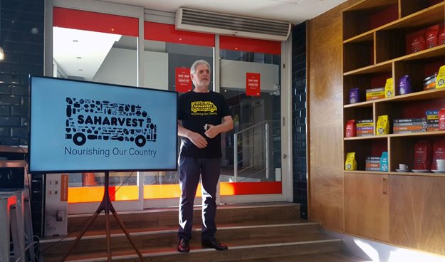 Alan Browde, CEO of SA Harvest, makes his address at the launch event in Cape Town.
