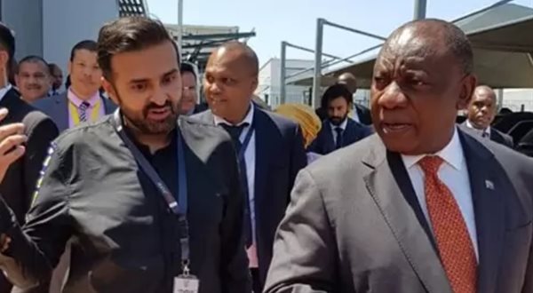 Chief executive of Mara Phones Ashish Thakkar and President Cyril Ramaphosa at the launch of Mara Phones at the Dube Tradeport. Credit: Supplied by Dube Tradeport