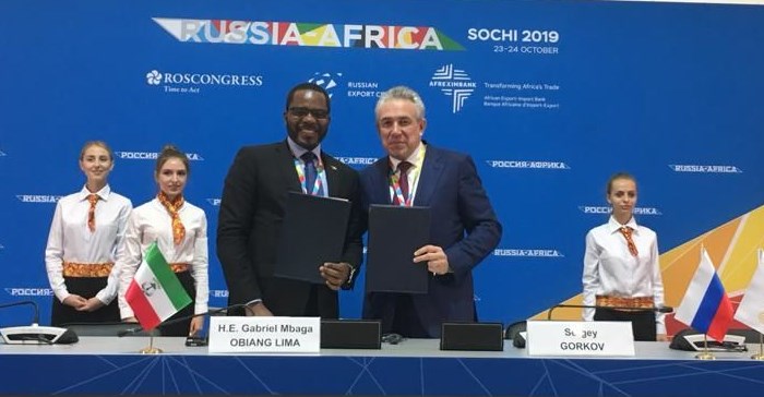 Gabriel Mbaga Obiang Lima, Equatorial Guinea's minister of mines and hydrocarbons and Sergey Gorkov, director general and chairman of the board of Rosge