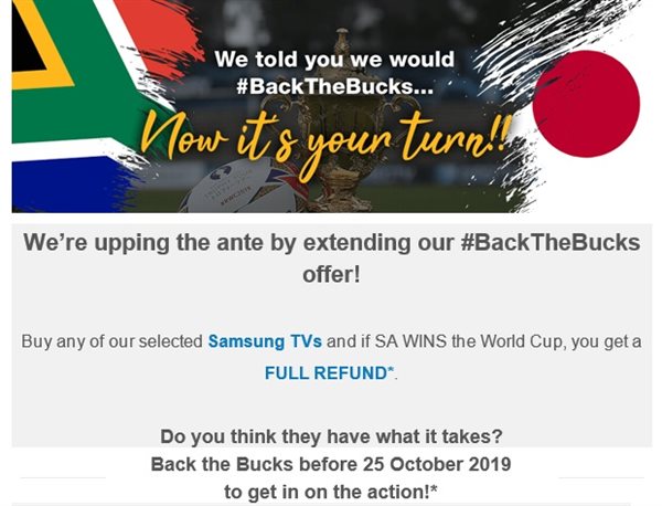Hundreds of Takealot shoppers score free TVs if Bokke triumph