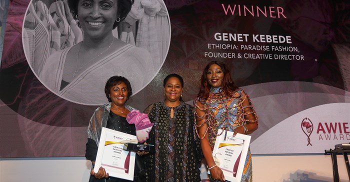 From L-R: Creative Industry Award winner Genet Kebede from Paradise Fashion (Ethiopia); Arunma Oteh, Oxford University Academic Scholar, former vice president and treasurer, World Bank - who handed over the awards; and runner-up Abby Ikomi, House of Irawo (Nigeria).