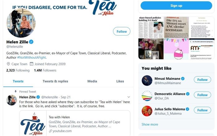 Helen Zille's Twitter.