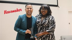 Jacaranda FM's Renaldo Schwarp receives the Koker Youth Award at the Afrikaanse Taalraad (ATR) Koker Awards. Image supplied.