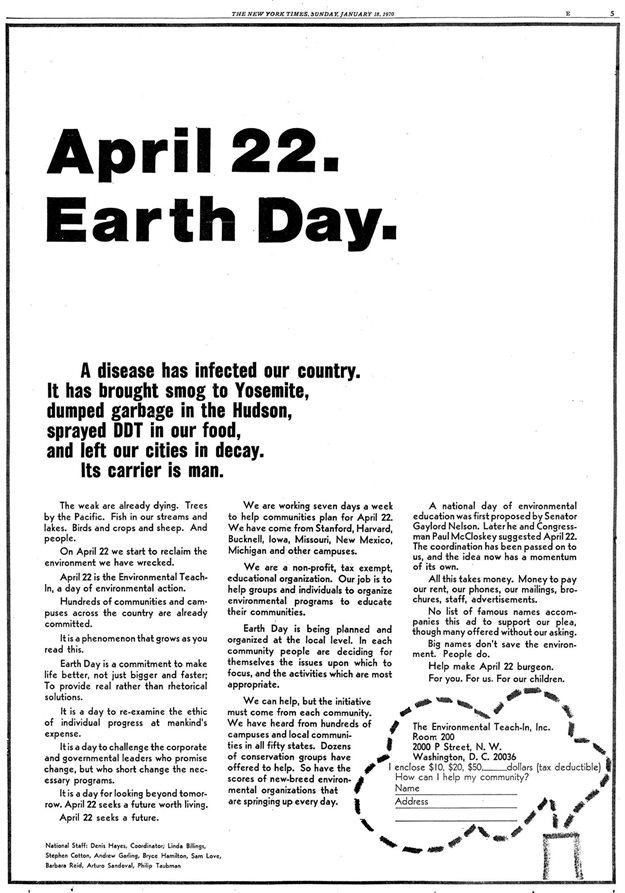 Full-page ad in The New York Times in 1970