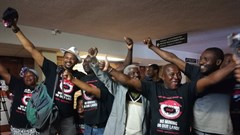 Xolobeni community members celebrated at the North Gauteng High Court in November 2018 after Judge Annali Basson ruled that the Department of Mineral Resources has to obtain consent from communities before granting a mining right to a company. Archie photo: Zoë Postman